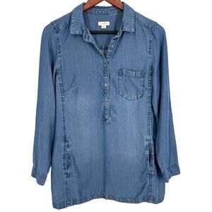 J.Jill Denim Sz Small Long Sleeve Blue Jean Chambray Blouse Shirt Top Artsy